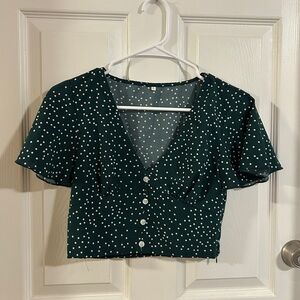 Polka Dot V-Neck Green Top